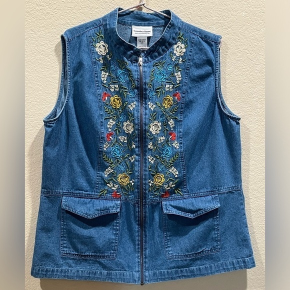 COUNTRY STORE EMBROIDERED FLORAL DENIM VEST SIZE L - Picture 4 of 7